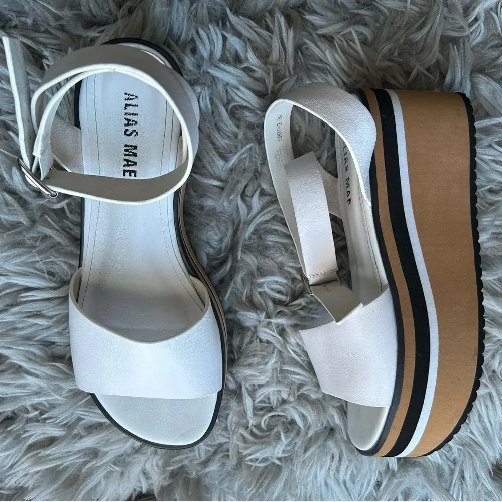 Alias Mae Oasis white leather chunky platform sandals women’s shoe size 8